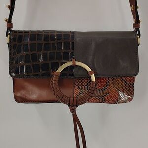 Lodis Saratoga Crossbody Bag mixed media Brown and Gold Design